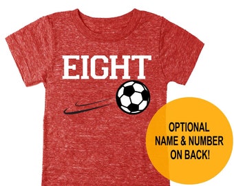 Eighth 8th Birthday 'Eight' Soccer Tri Blend Youth 8 Eighth Birthday T-Shirt - Youth Boy and Girl Tee Twins Triplets Gift