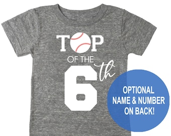 Haut de la chemise du 6e anniversaire - Chemise de baseball pour le 6e anniversaire - Tailles pour enfants 4T, 5T, 8, 10