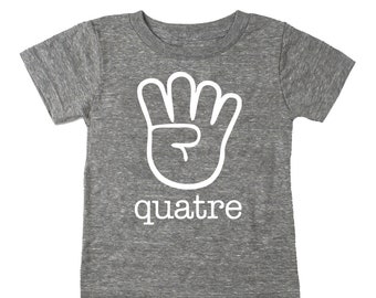 French Fourth 4th Birthday QUATRE Tri Blend Baby T-Shirt - French Quatre Birthday Toddler Boy and Girl Tee Twins Triplets