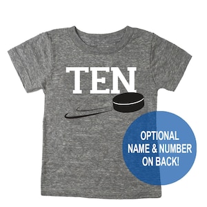 Tenth 10th Birthday &#39;Ten&#39; Hockey Puck Youth Tri Blend Birthday T-Shirt - Youth Boy and Girl Tee Twins Triplets Gift