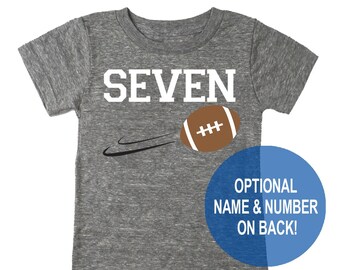 Seventh 7th Birthday 'Seven' Football Tri Blend Youth 7 Seventh Birthday T-Shirt - Youth Boy and Girl Tee Twins Triplets Gift