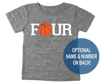 Fourth 4th Birthday 'Four' Basketball Tri Blend Toddler 4 Fourth Birthday T-Shirt - Toddler Boy and Girl Tee