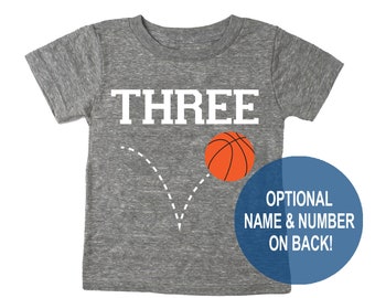 Third 3rd Birthday 'Three' Basketball Tri Blend Toddler 3 Third Birthday T-Shirt - Toddler Boy and Girl Tee Twins Triplets