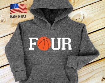FOUR Basketball Birthday Hoodie | Toddler Tri Blend Fleece Pullover