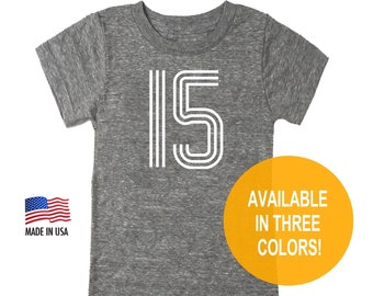 Fifteen 15th Birthday '15' Youth Tri Blend T-Shirt -  Youth and Adult Sizes