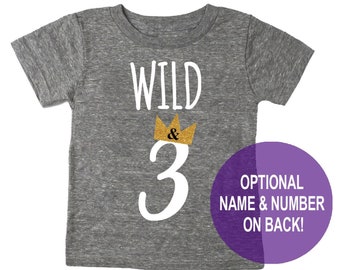 Third 3rd Birthday 'Wild & Three' Tri Blend Toddler Third Birthday Rumpus T-Shirt - Toddler Boy and Girl Tee Twins Triplets