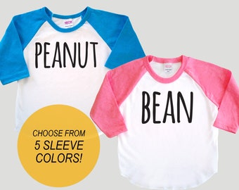 Infant 'Peanut' or 'Bean' Baseball Jersey  -  Baby Shower or New Baby Gift Poly Cotton 3/4 Sleeve Baseball Shirt