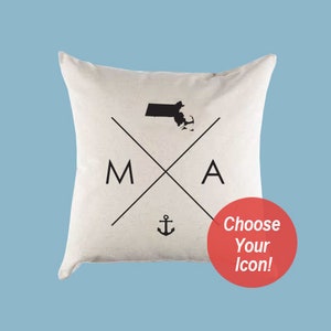 Massachusetts MA Home State Canvas Pillow or Pillow Cover