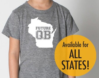 Kid's Personalized All States 'Future QB' Tri Blend Toddler, Kids, Youth Track T-Shirt - Sizes 2, 4, 6, 8, 10, 12