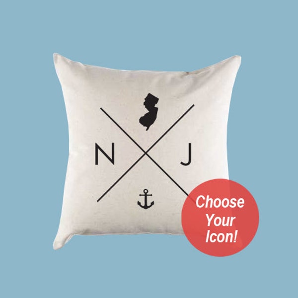 New Jersey NJ Home State Canvas Pillow or Pillow Cover