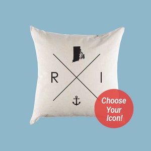 Rhode Island RI Home State Canvas Kissen oder Kissenbezug