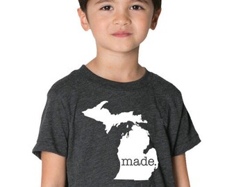 Michigan 'Roots'  or 'Made' Tri Blend Toddler, Kids, Youth Track T-Shirt - Sizes 2T, 4T, 6, 8, 10, 12