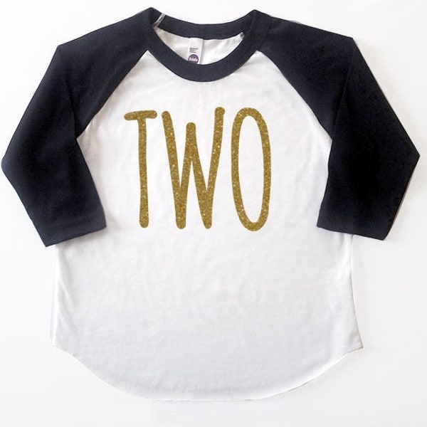 50% OFF! Reg 19.90 Size 2T Navy Sleeve 2nd Birthday 'TWO' Poly Cotton 3/4 Raglan Sleeve Baseball Shirt - Baby Toddler Shirt