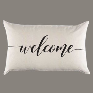 Welcome Canvas Pillow or Pillow Cover - Home Throw Lumbar Pillow -  Farmhouse Pillow - Moving Gift  - New House Gift