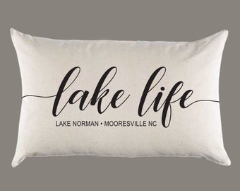 Lake Life Pillow Custom Personalized Lake Life Canvas Pillow or Pillow Cover - Home Throw Lumbar Pillow -  Lake House, Farmhouse, Home Decor