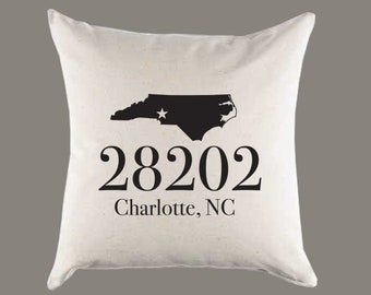 Custom Zip Code with City Canvas Pillow or Pillow Cover - Home Throw Pillow - Home Decor - Moving Away or Housewarming Gift