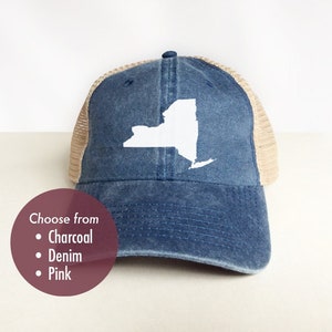 NEW YORK Low Profile Trucker Hat - Look vintage Pigment Dyed Cotton Twill Polyester Mesh Back 6 Panel Trucker Hat