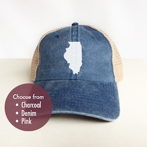 Illinois Low Profile Trucker Hat - Vintage Look Pigment Dyed Cotton Twill Polyester Mesh Back 6 Panel Trucker Hat