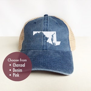 MARYLAND Low Profile Trucker Hat - Look vintage Pigment Dyed Cotton Twill Polyester Mesh Back 6 Panel Trucker Hat