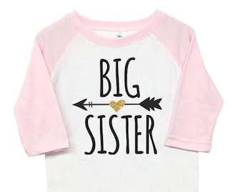 Big Sister Poly Cotton 3/4 Raglan Sleeve Baseball Shirt - Baby, Toddler or Kid Shirt