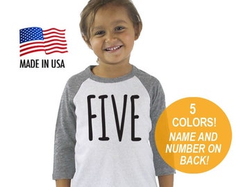 Fifth FIVE 5th Birthday Tri-blend Raglan Baseball Shirt - 5 Year Old Toddler, Kid sizes