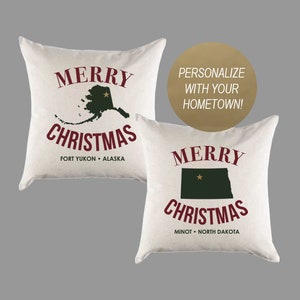 All States and Washington DC Custom Personalized &#39;Merry Christmas&#39; Canvas Pillow or Pillow Cover Holiday Home Throw Pillow Gift Home Decor