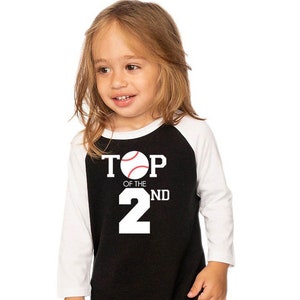 Top of the 2nd Birthday Black with White Sleeves Tri-blend Raglan Baseball Shirt - Toddler size 2