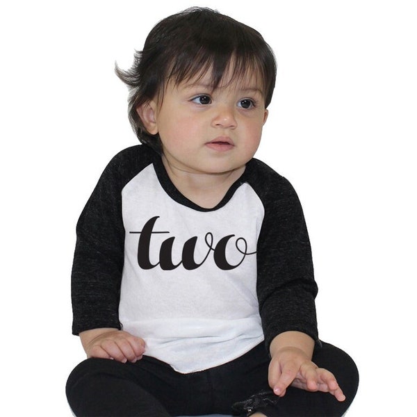 50% OFF! Reg 19.90 Size 2T Navy Sleeve 2nd Birthday 'TWO' Poly Cotton 3/4 Raglan Sleeve Baseball Shirt - Baby Toddler Shirt