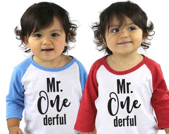 Mr. Onederful First 1st Birthday Tri-blend Raglan Baseball Shirt - First Birthday Shirt