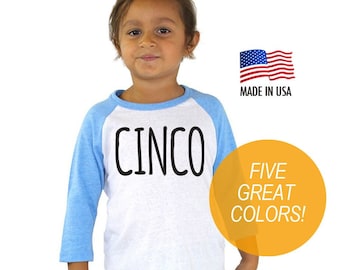 CINCO 5th Birthday Tri-blend Raglan Baseball Shirt - 5 Year Old Toddler, Kid sizes