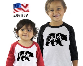 Baby, Sister, Brother Bear Sibling Tri-blend Raglan Baseball Shirt - Infant, Toddler, Kid, Youth sizes