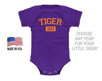 Clemson Tiger Body personalizado de una pieza de algodón para bebé - Anuncio de bebé Regalo para niña y niño Ropa de bebé hecha en Estados Unidos