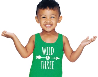 Third 3rd Birthday 'Wild & Three' Poly Cotton Toddler Kids Tank Top