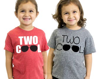 Two Cool Toddler Second 2nd Birthday T-Shirt - Toddler Boy and Girl Tee Twins Triplets