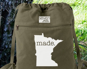 Minnesota MN Made. Canvas Backpack Cinch Sack