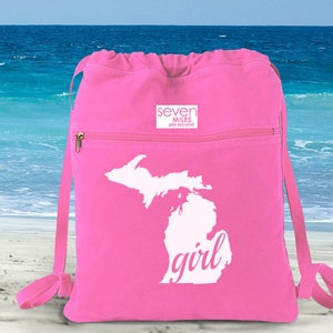 Michigan MI Girl Home State Canvas Backpack Cinch Sack image 4