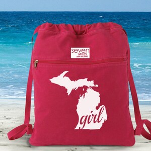 Michigan MI Girl Home State Canvas Backpack Cinch Sack image 3