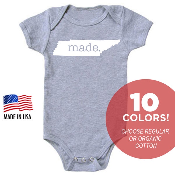 Tennessee 'Made.' Cotton One Piece Bodysuit - Infant Girl and Boy Gift American Made Baby Clothing
