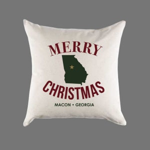 Custom Personalized &#39;Merry Georgia Christmas&#39; Canvas Pillow or Pillow Cover - Holiday Home Throw Pillow - Christmas Gift Home