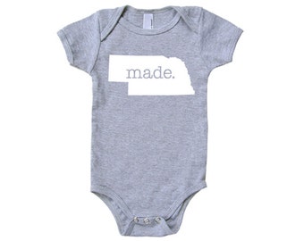 Nebraska 'Made.' Cotton One Piece Bodysuit - Infant Girl and Boy Bodysuit Infant Girl and Boy American Made Baby Clothing