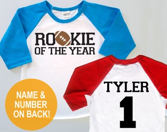 Rookie Football Personalized Birthday Raglan Baseball Jersey -  Baby Toddler Kids Poly Cotton 3/4 Sleeve Two Baseball Shirt Twins Triplets