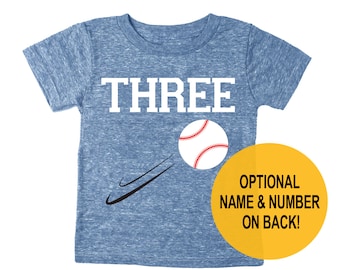 Third 3rd Birthday 'Three' Baseball Tri Blend Toddler 3 Third Birthday T-Shirt - Toddler Boy and Girl Tee Twins Triplets