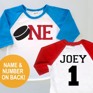 First 1st Birthday Personalized 'One' Hockey Jersey -  Baby Toddler Kids Poly Cotton 3/4 Sleeve Baseball Shirt