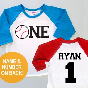 First 1st Birthday 'One' Baseball Jersey Child Personalized Twins Baby Toddler Kids Poly Cotton 3/4 Sleeve Baseball Shirt image 1