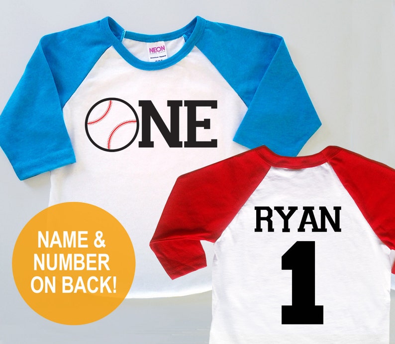 First 1st Birthday 'One' Baseball Jersey Child Personalized Twins Baby Toddler Kids Poly Cotton 3/4 Sleeve Baseball Shirt image 1