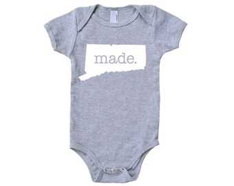 Connecticut  'Made.' Cotton One Piece Bodysuit - Infant Girl and Boy Gift American Made Baby Clothing