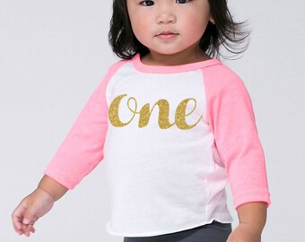 Baby's First 1st Birthday 'One' Poly Cotton 3/4 Raglan Sleeve Baseball Shirt