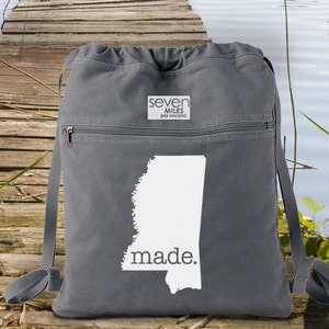 Mississippi MS  Made Canvas Backpack Cinch Sack
