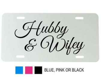 Hubby & Wifey Aluminum Mirrored License Plate - 6 inch x 12 inch - Car Plate - Just Married License Plate