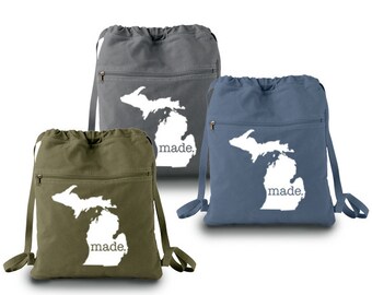 Self Made Boss 14oz Canvas Cinch Sack Michigan Made. Canvas Backpack Cinch Sack - Etsy main image 3